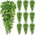 Hoteam 12 Pcs Artificial Hanging Plants 32 Inch Fake Ivy Vines with Fake Leaves Patio Artificial Plants Greenery for Living Room Indoor Outdoor Wall, No Basket (Pothos)