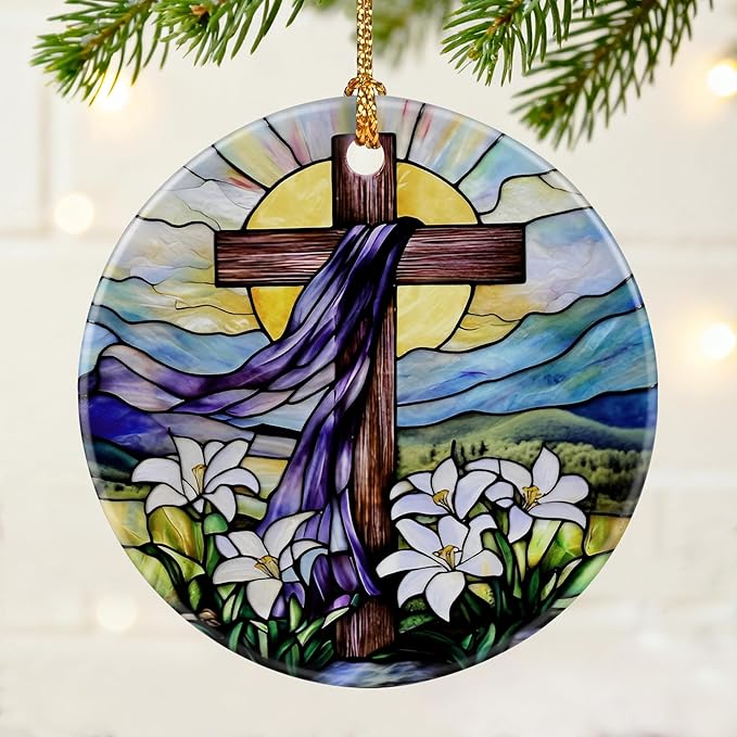 Cross Ornament | Christian Christmas Ornaments, Religious Christmas Decorations, Hanging Ornaments for Tree | Religious Decor, Christian Faith Gifts | Easter Gifts, Baptism Gift, Confirmation Gift