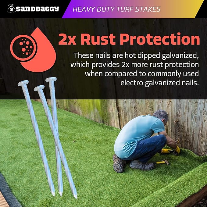 Sandbaggy 6" Heavy Duty Galvanized Artificial Turf Stakes - Spiral Landscape Nails - Ground Spikes/Pins - Synthetic Grass, Lawn, Edging, Weed Barrier Fabric, Garden (6 inch - Heavy Duty, 200, Count)