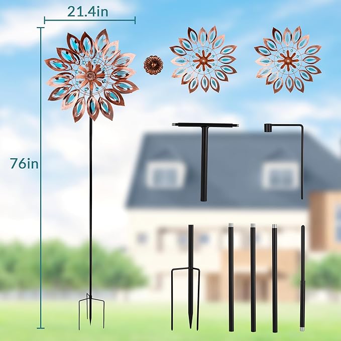 Wind Spinners for Outdoor Yard Decor, 360 Degrees Swivel Large Outdoor Metal Wind Spinner, 76" Wind Sculptures Garden Decor for Patio Lawn Yard