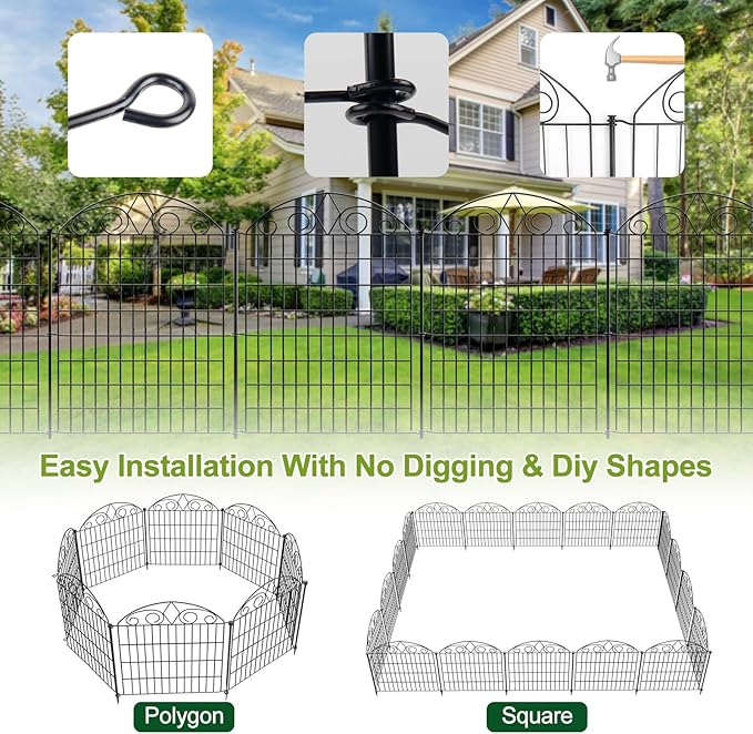 SUNLAX 5 Panels Garden Fence 10ft(L) x 24in(H) Fencing for Yard No Dig Animal Barrier Metal Dog Fence for Patio Outdoor Without Gate