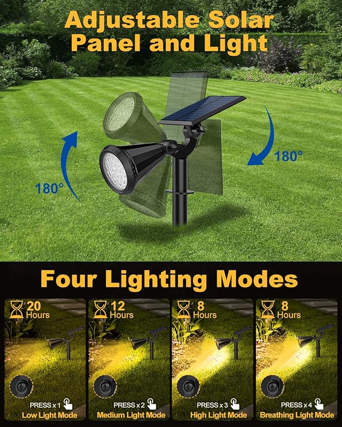 Solar Spot Lights Outdoor, 8 Pack Outdoor Solar Lights for Yard, 4 Lighting Mode Solar Landscape Spotlights with Auto On/Off, 2-in-1 Waterproof Wall Lights for Garden, Walkway (Warm White)