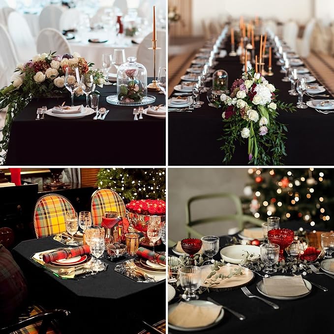 Rectangular Tablecloth 90x156 Inch 6 Pack Black Table Cloths for 8ft Stain Resistant Decorative Washable Polyester Rectangle Tablecloths for Dining Table Banquets Buffet Parties and Wedding