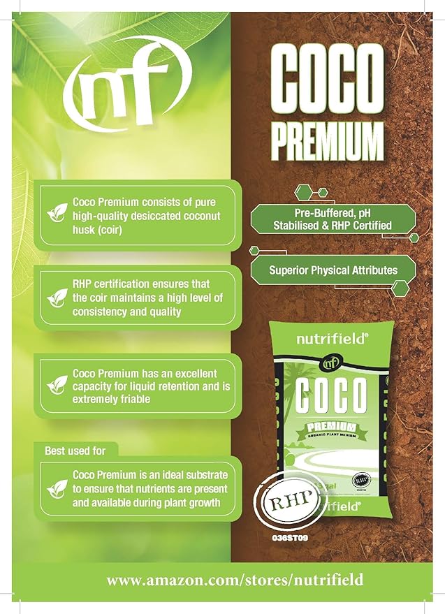 Coco Coir Premium RHP Certified 9 Quarts /10 Liter /2.6 Gallon Pre Buffered with Calcium Washed Organic Coconut Coir Fiber Potting Soil Indoor/Outdoor Plant Garden Flower Vegetable Loose Coco Coir Bag