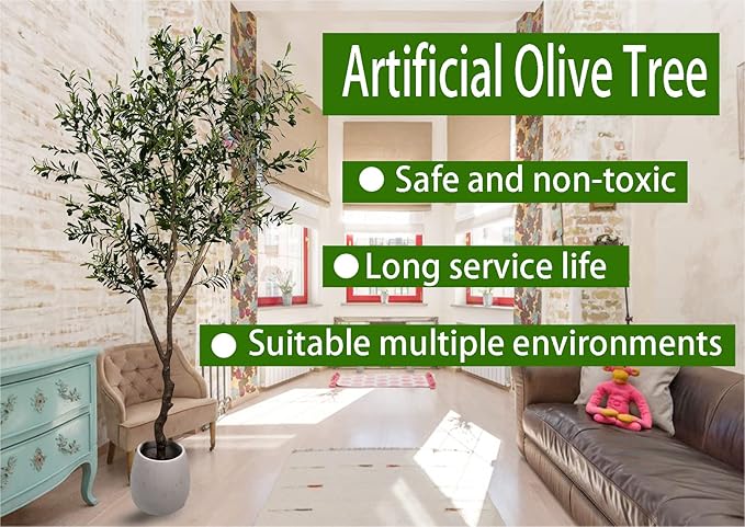 Artificial Olive Tree 7ft(82in,2200+Uv Protection Leaf) Tall,Faux Olive Tree Indoor Artificial Tree for Modern Home Office Living Room Floor Decor Indoor