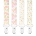 Stadela Baby Fabric Pacifier Clip Holder, Plastic Clip, 4‑Pack, Flowers Pattern, Poloma Set