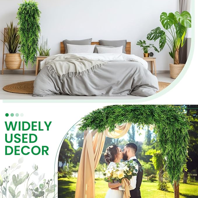 Geosar 88 Pcs Artificial Hanging Plants 32 Inch Hanging Boston Ferns Plastic Fake Plants for Wall Room Garden Wedding Garland Indoor Outdoor Decoration, No Basket