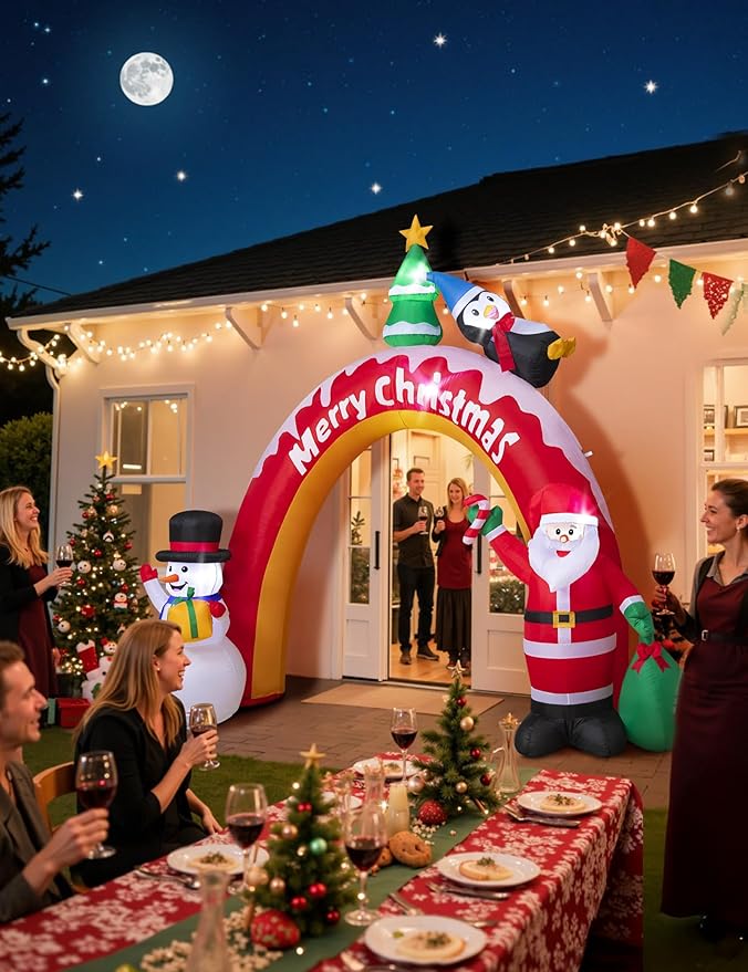 10FT Christmas Inflatables Archway with Santa Claus, Snowman & Christmas Tree, Large Blow Up Outdoor Decorations with 5 LED Lights, Self-Inflate Christmas Arch for Yard Lawn Patio Holiday Decoration