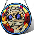 Stained Glass Window Hanging Halloween Blue-Purple Eyeball Mummy 9.8" - Suncatcher Door Garden Sun Catcher Gothic Decor Birthday Horror Funny Gift for Mom Woman Nana Friend Men