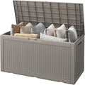 Outdoor Storage Box, Resin Deck Boxes Indoor and outdoor, Waterproof Storage Box Lockable Lid (Grey, 100 Gallon)