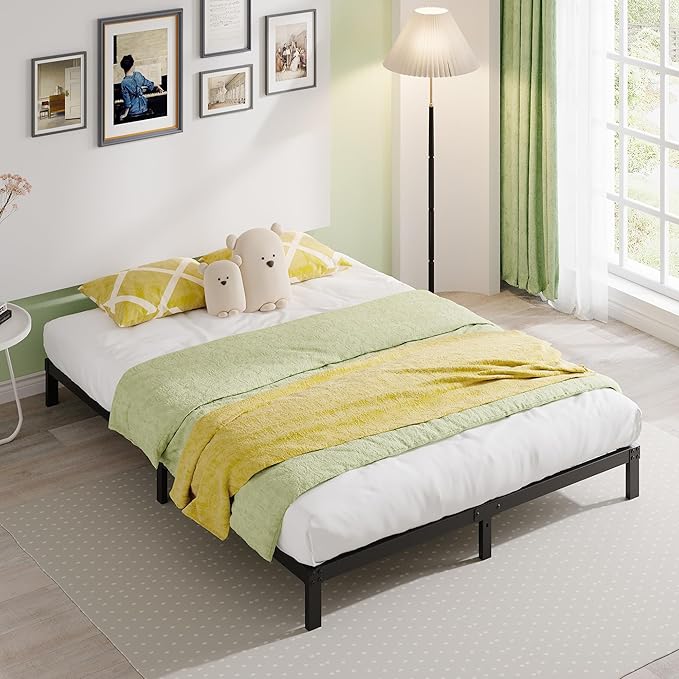 EMODA 6 Inch Full Size Bed Frame Heavy Duty Metal Platform No Box Spring Needed, Easy Assembly Noise Free, Black