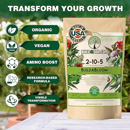 BuildASoil Vegan Bloom Booster & Flower Fertilizer – Organic Hydrangea & Rose Fertilizer Plant Food, Bloom Booster Fertilizer for Outdoor Gardens & Houseplants – Natural Soil Flower Food, 1 LB Bag