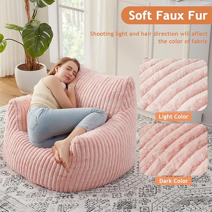 Giant Bean Bag Chairs for Adults with Filling Plush Fluffy Bean Bag Chairs for Teens with Armrests Comfy BeanBag Lazy Couch Sofa Chair for Bedroom Living Room Reading