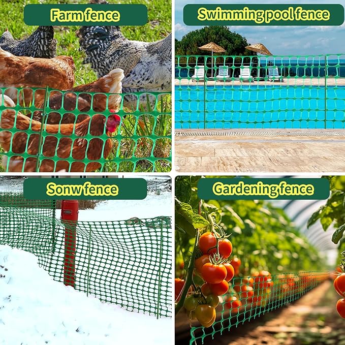 Plastic Fencing Temporary Fenc with Posts, Snow Fence 40In x 100 Ft with Stakes, Reusable Safety Fence, Construction Fence, Plastic Fence Roll, Construction Fencing for Garden, Pool, Lawn Deer