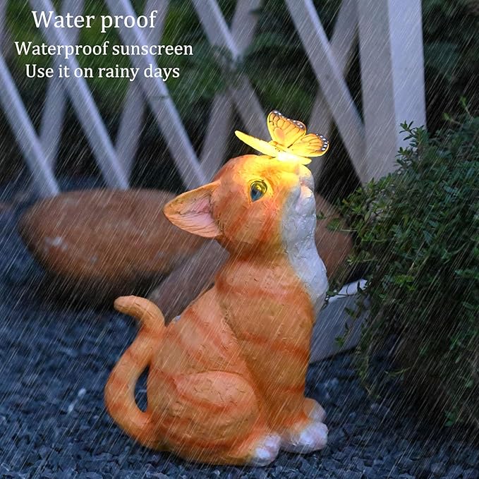 Cat Garden Figurines Outdoor Decor Solar Statue with LED Lights for Patio Lawn Yard Art Decoration Housewarming Garden Gift