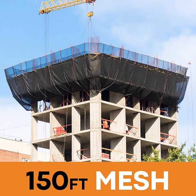 Xpose Safety Construction Safety Debris Netting - Temporary Material Roll, Mesh Scaffold Net Enclosure, Visibility Barrier, Fencing Roll, Heavy Duty Fire Retardant (Black, 1/16" Mesh 4' x 150')