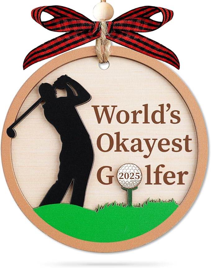 World's Okayest Golfer 2025 Christmas Ornaments - 2 Layer Wooden Christmas Ornament for Tree - Funny Golf Player Holiday Tree Decoration- Golf Gifts for Golfers – Unique Golf Christmas Ornament