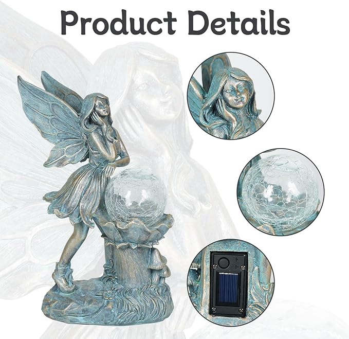 Ferrisland Garden Angel Fairy Outdoor Figurines Statue with Solar Lights,Solar Decorations for Yard Outdoor Garden, Patio Yard Lawn, Gifts for Birthday Housewarming Mother's Day (Bronze)