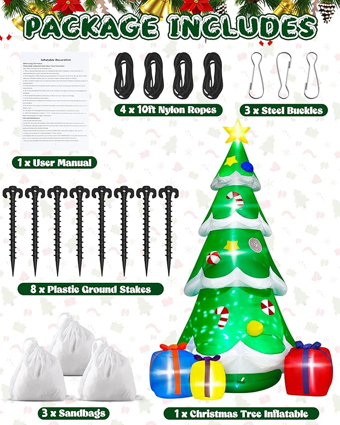 12FT Christmas Tree Inflatables, Giant Blow Up Christmas Tree with Boxes, Lighted Up Xmas Inflatables with Rotating Snowflake Lights for Xmas