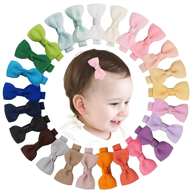 CÉLLOT Baby Girls Hair Clips 25PCS Fully Lined Tiny 2" Hair Bows Alligator Clips for Infants Toddlers