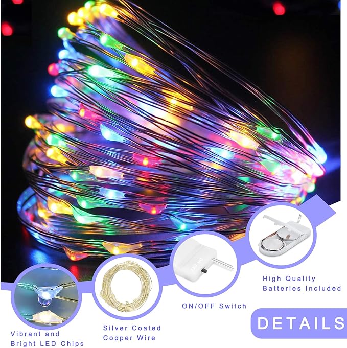 Ostwiki Colored Fairy Lights Mini Lights Battery Operated, 12-Pack 7ft 20 Small LED Lights for Crafts, Multi Colored Mini String Lights for Mason Jar Bedroom Wedding Party Table Christmas Decoration