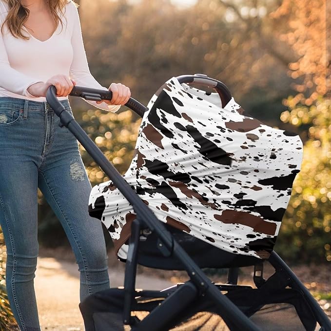 AFPANQZ Cow Print Nursing Covers for Newborns Baby Car Seat Covers for Baby Boys Girls, All Season Baby Carseat Canopy Cover Ups Breastfeeding Scarves Breathable Scarf