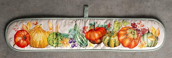 Maison d' Hermine Double Oven Mitt (7" x 35") 100% Cotton Heat Resistant BBQ Cooking Gloves with Loop for Thanksgiving Christmas Decorations Baking Cooking Barbeque Handling Hot Pan (Lumina)