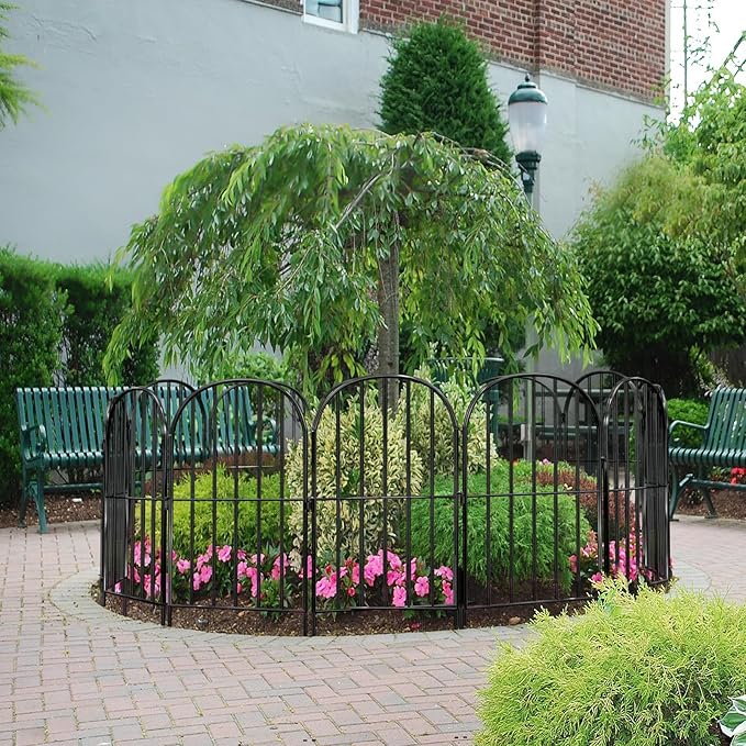 Decorative Garden Fence 24 Pack Black,24 Ft (L) X 24 in (H) Animal Barrier Fences for Small Dog, Garden Fencing Border, Arched Rustproof Metal Fence Outdoor Flower Bed Landscape Decor