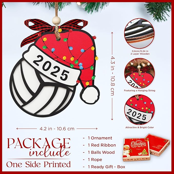 Volleyball Ornament 2025-2 Layer Volleyball Christmas Ornament for Players - Volleyball Gifts for Teen Girls - Sports Ornaments - Teen Girl Ornaments for Christmas Tree - Coach Gift