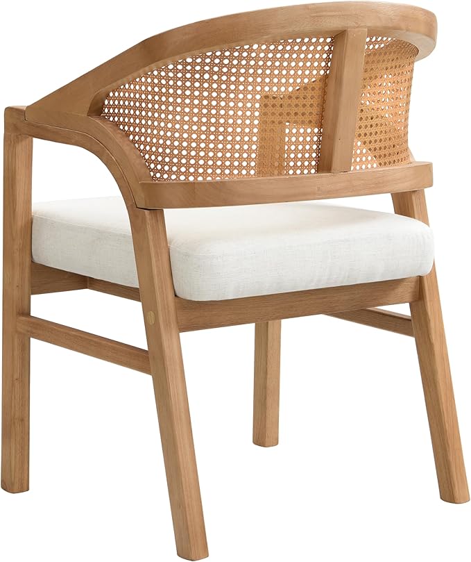 Christopher Knight Home Faritel Modern Wooden Dining Chairs Set of 2, Fabric Upholstered Kitchen Side Armchairs, Living Room Comfy Reading Chair with Curved Rattan Back, Natural Oak+Beige