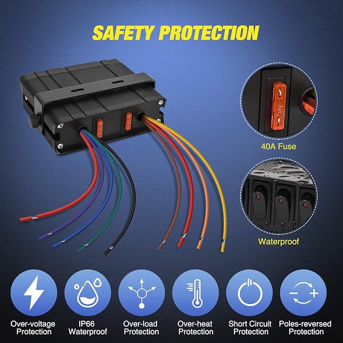 Nilight - 6 Gang Rocker Switch Box SPST Toggle Switch Panel 12V 24V 20A Switch Panel 60Amp Max for Automotive Cars Vehicles Boats RVs Campers SUVs