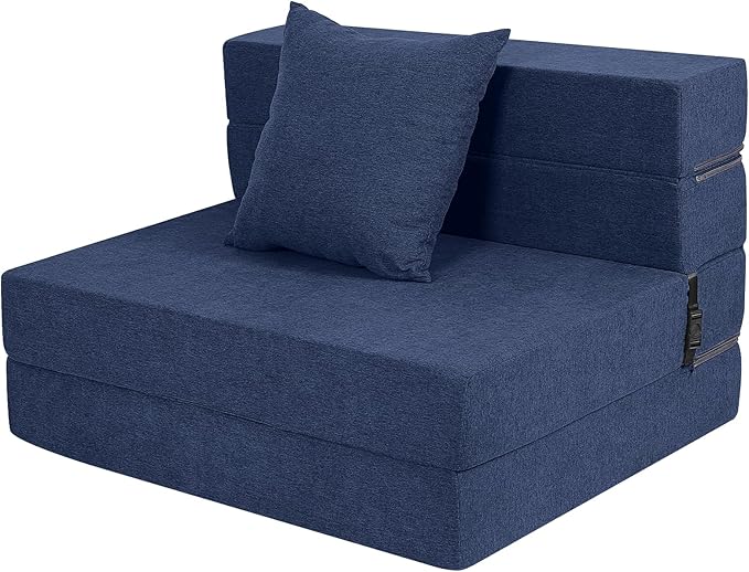 High-Density Memory Foam Folding Sofa Bed with Fluffy Pillow, Twin Size, Navy