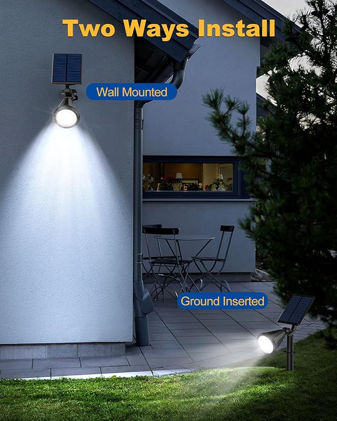 Solar Spot Lights Outdoor, 4 Pack Outdoor Solar Lights for Yard, IP65 Waterproof Solar Spotlights with 4 Modes, 2-in-1 Auto On/Off Solar Landscape Lights for Flood, Wall, Pathway (Cool White)