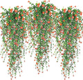 Artificial Hanging Flowers, 3 Pcs Fake Hanging Plants Decor, Artificial Vines for Outdoors, UV Resistant No Fade Artificial Plants Suitable for Indoor Decoration Outdoor Porch Courtyard (Orange)