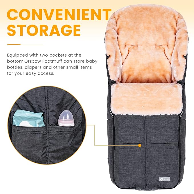 Orzbow Stroller Footmuff Universal | Faux Wool Baby Bunting Bag | Warm, Weather-proof, Adjustable Buckles | Winter Stroller Blanket Cover | Baby Sleeping Bag for Cold Weather Accessories, Dark Grey