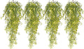 RECUTMS 4Pcs Artificial Hanging Ferns Plants with 30 Lights Fake Ivy Vine Faux Greenery Garland for Porch Fence Patio Yard Wedding Party Indoor Outdoor Decorations (Yellow)