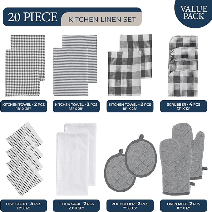 LANE LINEN Kitchen Towels and Dishcloths Sets