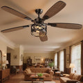Ceiling Fans with Lights and Remote, 42'' Vintage Caged Ceiling Fan with Light, 5 Blades, 6+1 Speed, Flush Mount Ceiling Fan Whisper-quiet for Farmhouse, Living Room, Kitchen and Porch (42 Inch)