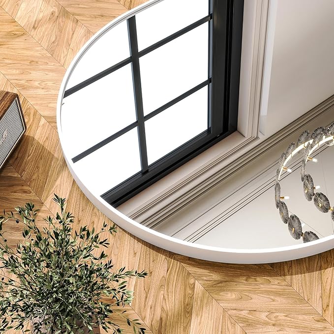 Arched Bathroom Mirror, 32x34 Inch - Wall Mounted Vanity Mirror with Aluminum Alloy Frame - Ideal for Living Room, Bedroom, Bathroom, and Entryway, Hanging or Leaning,White