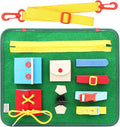 Toddler Busy Board | Colorful Activity Sensory Play Set to Stimulate Motor Skills, Learning & Fun | Educational Tool for Hand Eye Coordination & Basic Dressing Skills | School Bus Back | Travel Size