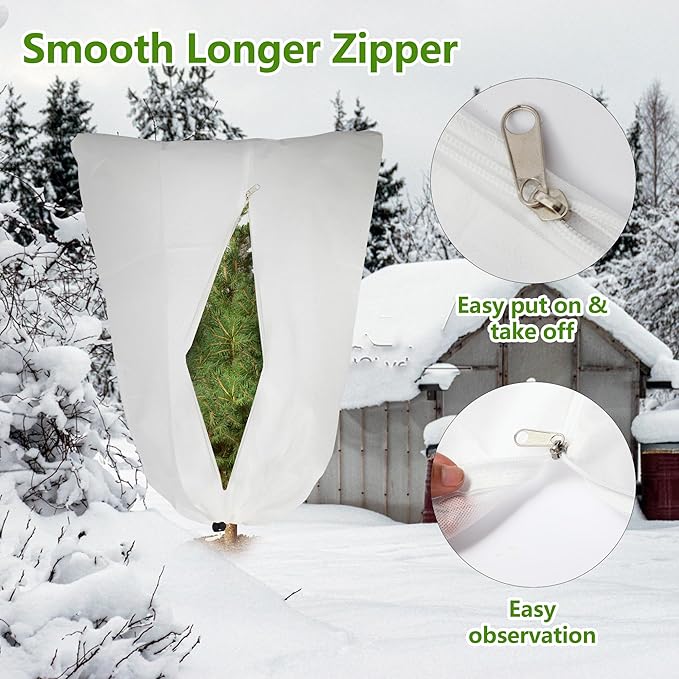 2 Pack Plant Covers Freeze Protection for Winter, 70.9''×47.2'' Frost Cloths for Outdoor Plants Cold Weather Blankets with Zipper Drawstrings