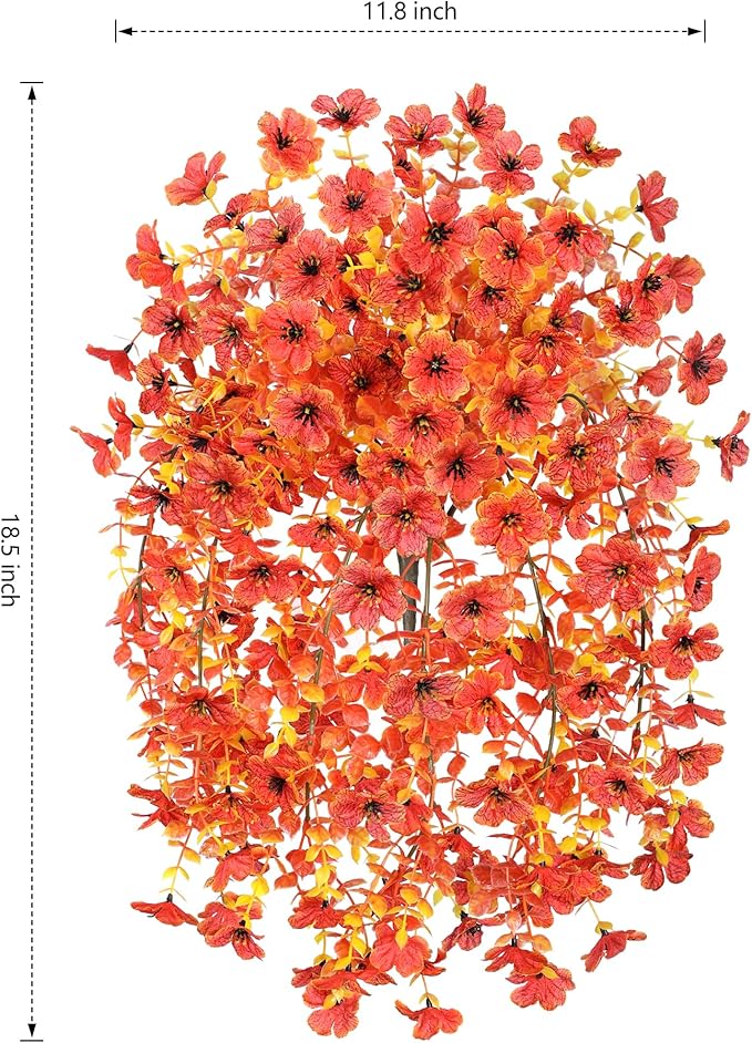 INSPRING Fall Artificial Flowers for Outdoors Fake Silk Flower, 2Pcs Red Orange Daisy Autumn Decor, Realistic Hanging Decoration Plants, UV & Fading Resistant for Porch Patio Balcony Planter