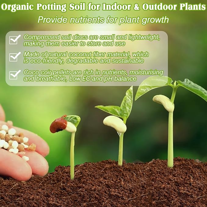 ZeeDix Coco Coir Potting Soil, 200pcs 40mm Compressed Coconut Fiber Seed Starter Soil Pellets, Coco Peat Soil Discs for Indoor Outdoor Plants, Herbs, Houseplants, Flowers, Succulents, Vegetables