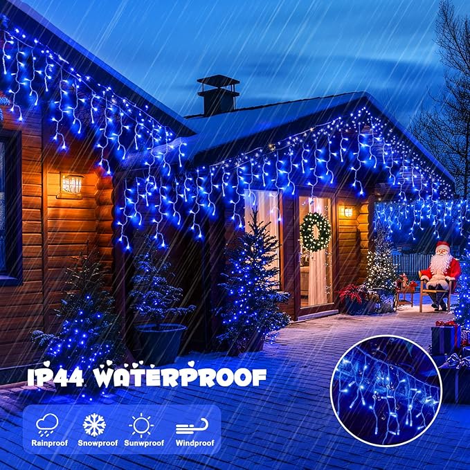 JMEXSUSS 400 LED Blue Icicle Lights for Outdise, 38.8 FT Christmas Icicle Lights Indoor Outdoor with 80 Drops, Blue Christmas Light with Remote Plug in for House Fireplace Christmas Decorations