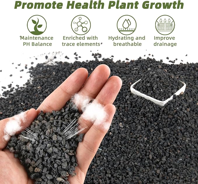 7LB Black Lava Rocks for Plants, Volcanic Rock Horticultural Lava Rock Soil for Landscaping Plants Drainage, Small Lava Rock Gravel for Succulents, Bonsai, Vase Fillers, Top Dressing