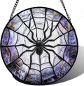 Stained Glass Window Hanging Funny Black Spider 11.8" - Suncatcher Door Garden Sunroom Sun Catcher Fall Decor Birthday Halloween for Friend Mom Men Woman Nana