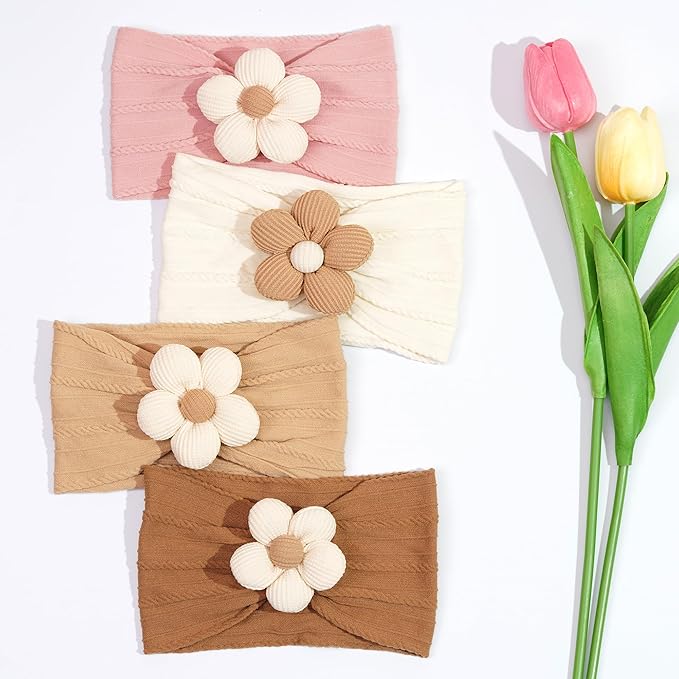CÉLLOT 5 Pcs Baby Flower Headbands Baby Girls Nylon Headbands Soft Hairbands Hair Accessories for Newborn Infant Toddler Kids