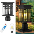 Solar Lamp Post Light, HWH 12 Inch Black Exterior Post Light for Yard Garden with Remote Control, Die-Cast Aluminum with Clear Glass Shade, 5HD36P SL BK