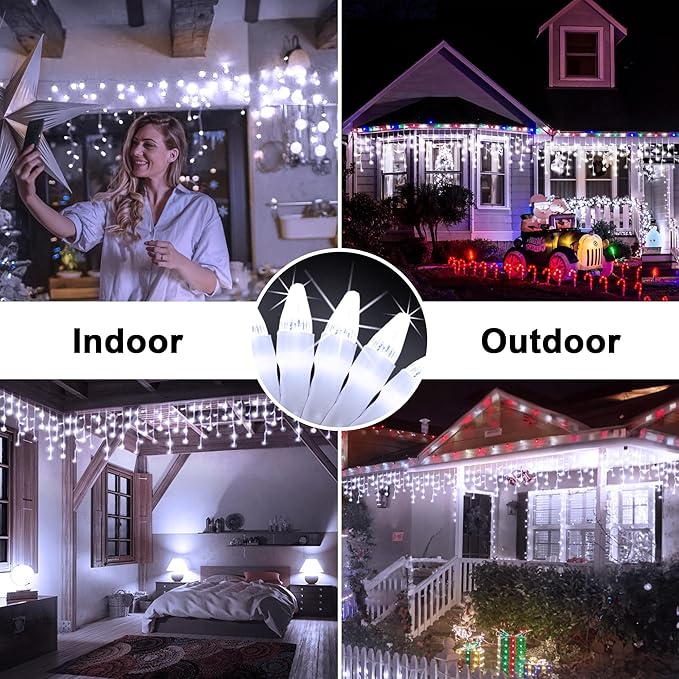 164FT 1620 LED Outdoor Christmas Lights - 360 Ice Drops, 12 Pro Modes with Timer Memory & Brightness, Waterproof Hanging Ice String Light for Holiday Wedding Garden Fence House Decor (Cool White)