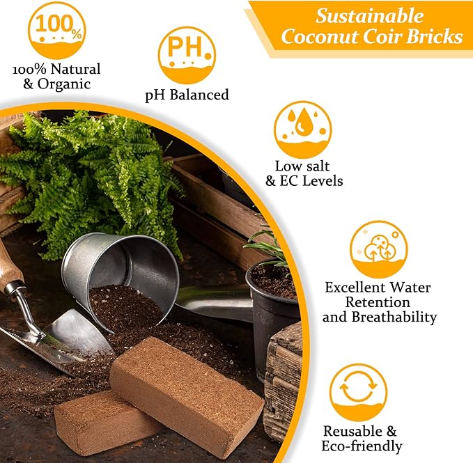 Riare 2pcs Organic Coco Coir Bricks Soil Blocks- 100% Natural Compressed Coco Peat Brick Coconut Fiber Substrate with Low EC& pH Balance, High Expansion Coco Coir Pith Coconut Husk for Garden